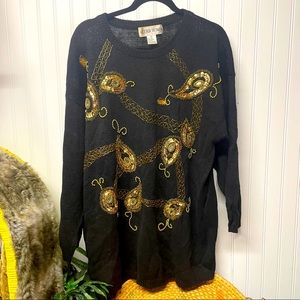 Vintage Victoria Woman Sweater 3X Black Embellished